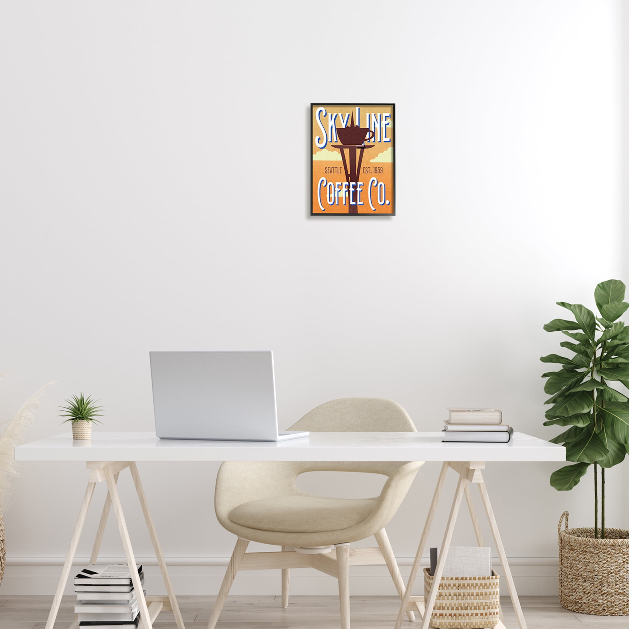 Stupell Industries Retro Sky Line Coffee Co. Seattle Cup Needle, 11 x 14, Design by Daphne Polselli