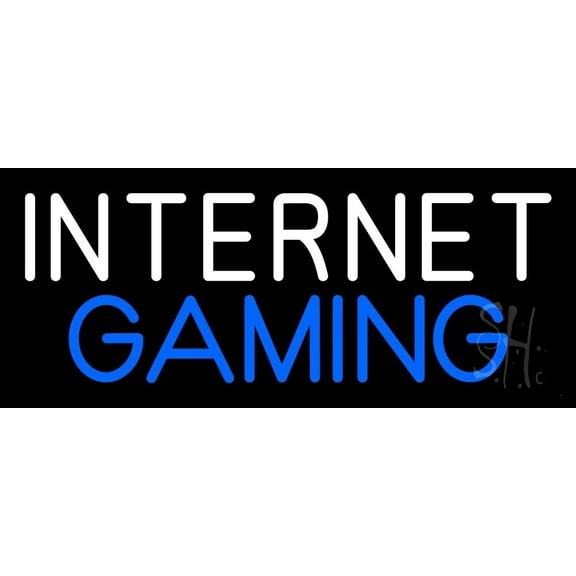 Internet Gaming LED Neon Sign 6 x 15 - inches, Clear Edge Cut Acrylic Backing, with Dimmer - Bright and Premium built indoor LED Neon Sign for Computer & Electronics store decor.