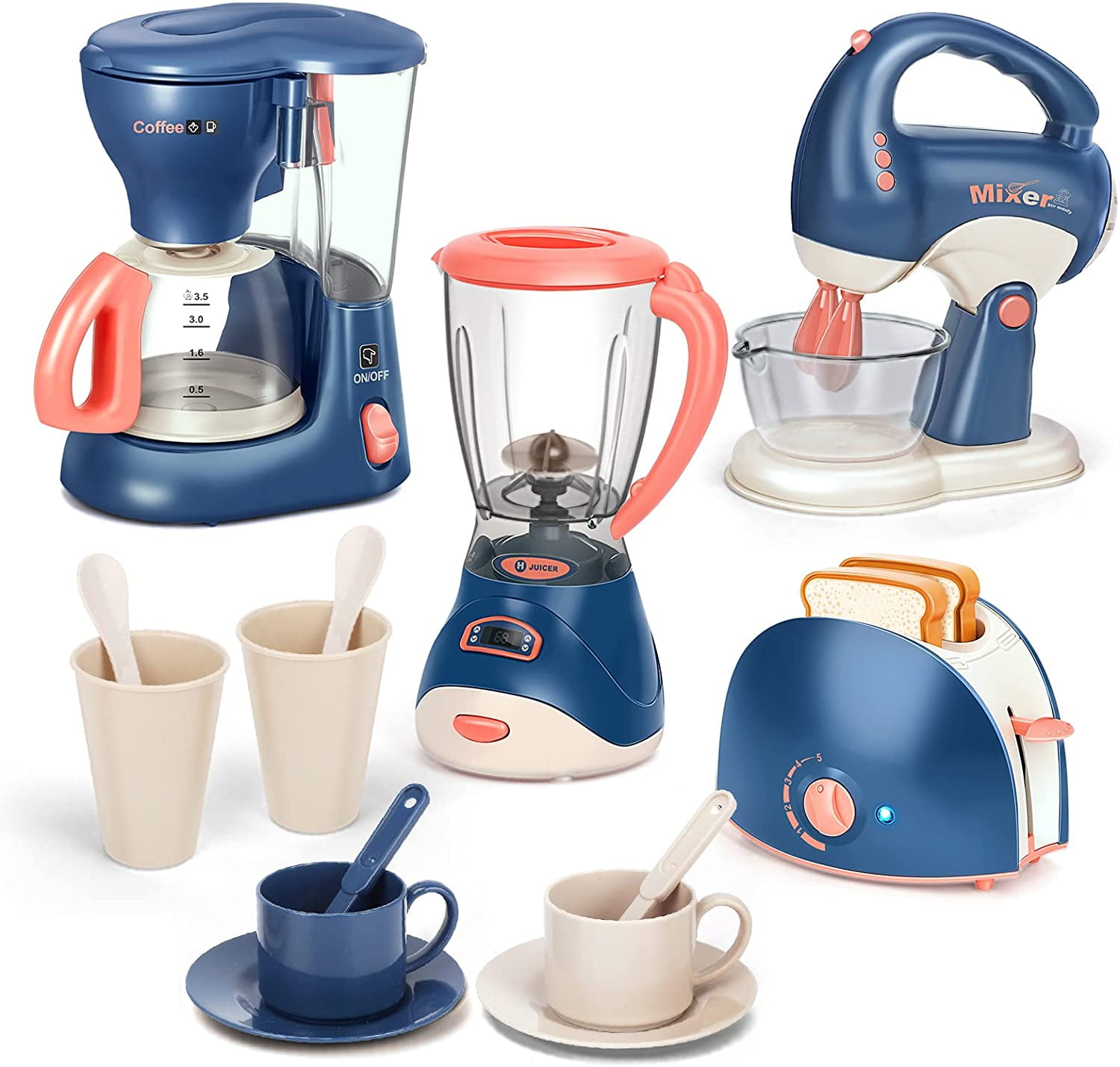 PowerTRC Kitchen Appliance Playset for Kids Kettle Juicer Kitchen Accessories Mixer Coffee Maker 