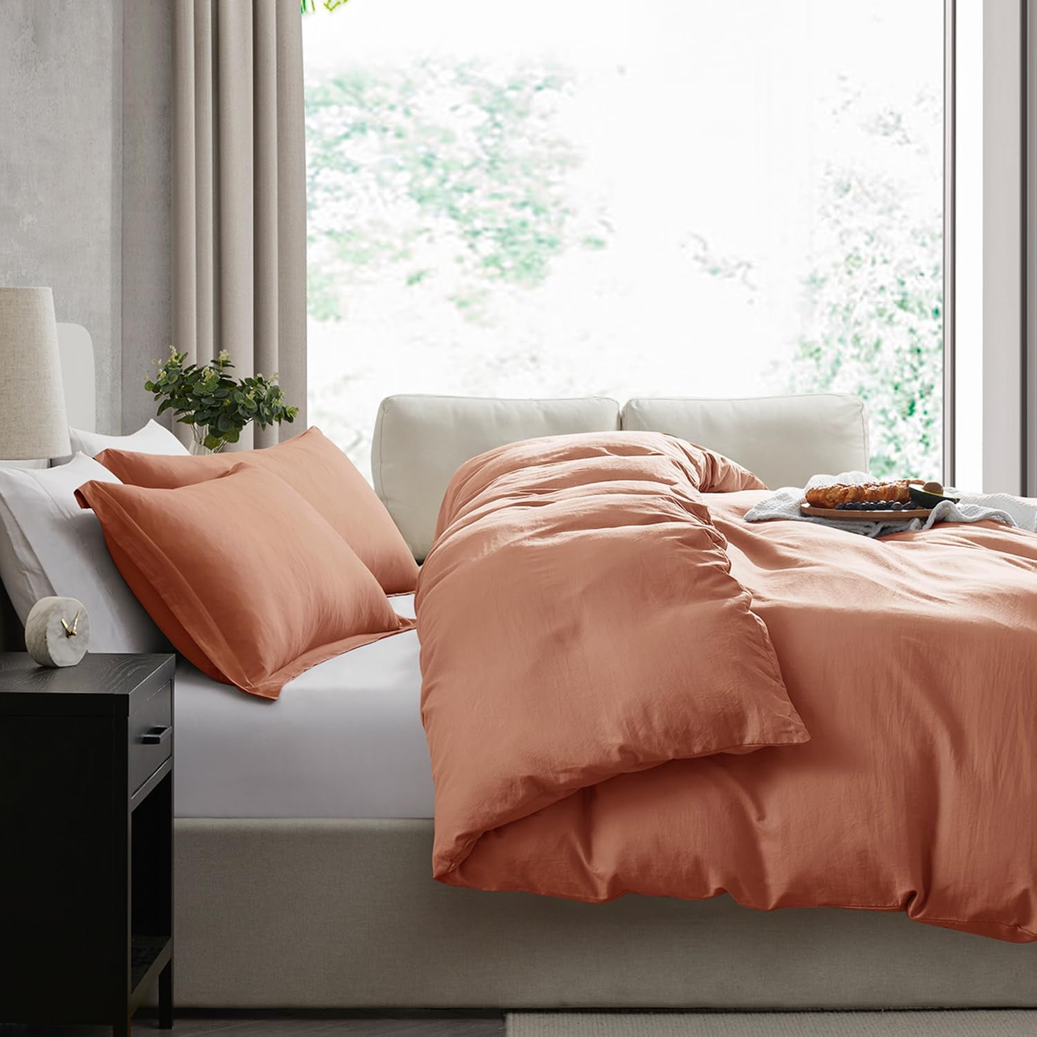 LammaLoe Duvet Cover Twin/Twin XL Size, Soft Prewashed 2-Piece Duvet Cover Bedding Set with 1 Pillow Sham, Rust