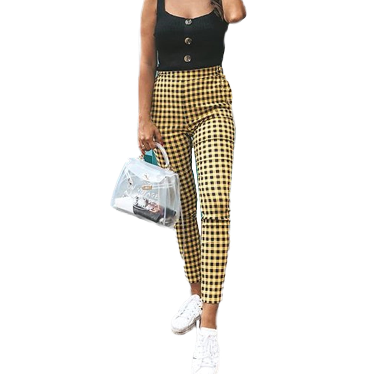 Women Plaid Pants Sweatpants Trousers 