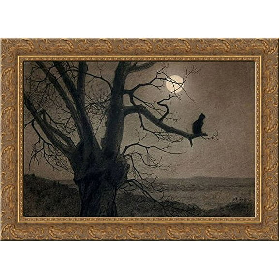 Cat in the moonlight 24x18 Gold Ornate Wood Framed Canvas Art by Theophile Steinlen