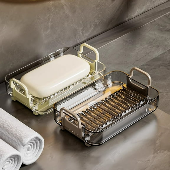 Soap Storage Rack | Tilted Design Draining Soap Holder | Easy Clean Plastic Soap Tray | Nonslip | Fits Most Bar Soaps | Bathroom Kitchen Sink Organizer | White/Gray | 13.5x9x3.5cm | 1 Piece