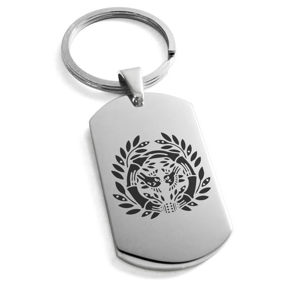 Stainless Steel Date Masamune Samurai Crest Engraved Dog Tag Keychain Keyring