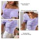 thumbnail image 5 of Tops de manga corta para mujer, tops fruncidos ajustados con un hombro, color morado puro, tops de verano para mujer, para fiesta, compras, salida, Lila S, 5 of 5