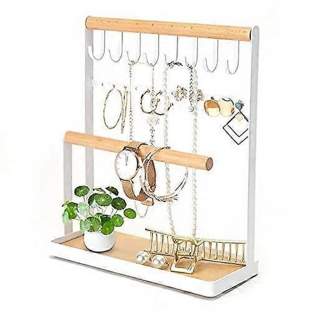 Soporte para joyas, soporte para collares, organizador de joyas, soporte colgante de madera blanco para collares, soporte para joyas, soporte para pendientes para collares