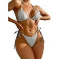 thumbnail image 1 of Traje de baño para mujer, 2 piezas, cuello halter, lazo lateral, color puro, traje de baño, traje de baño, bikini, gris plateado, M, 1 of 6