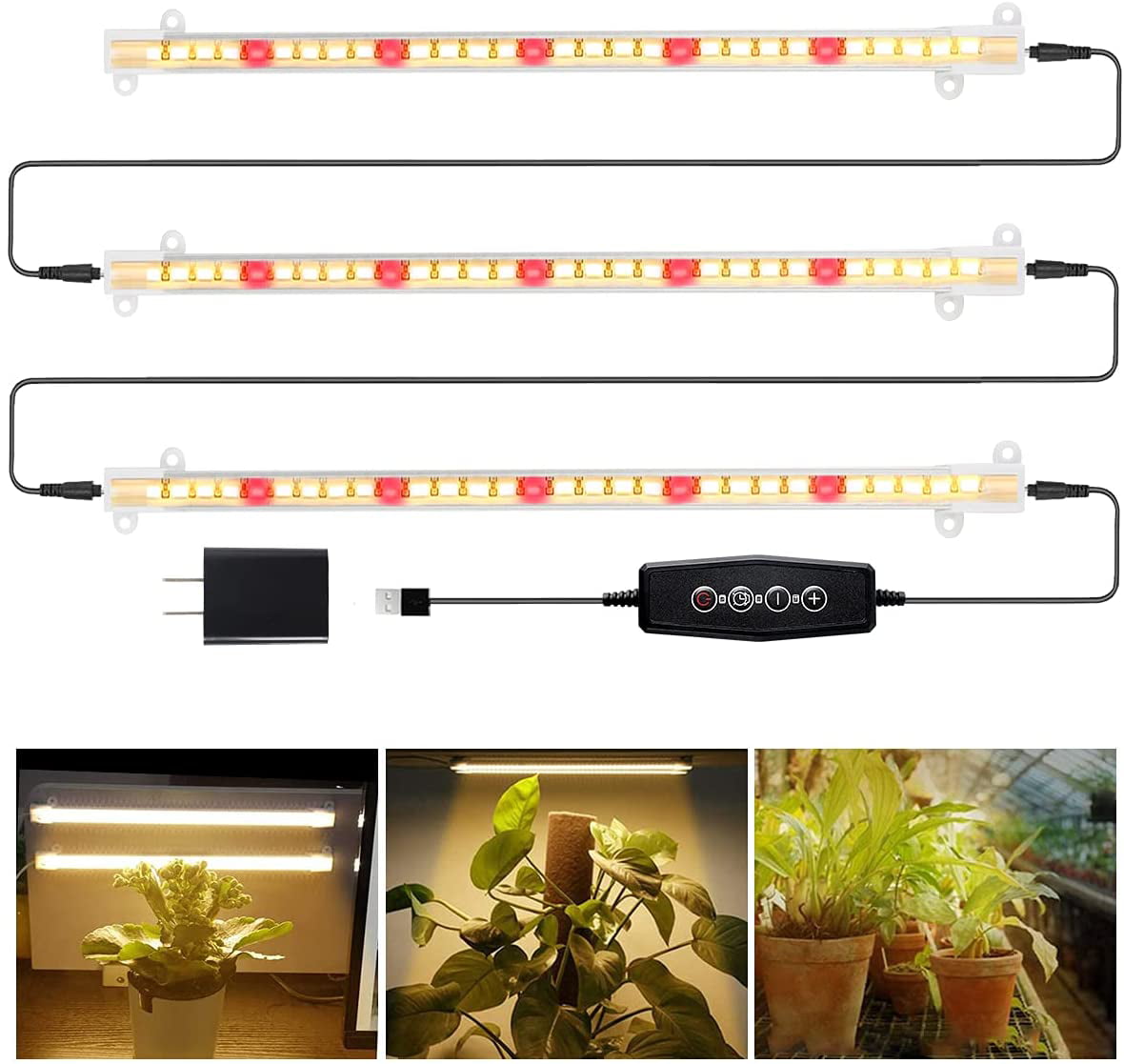 5 Dimmable & Auto On/Off 4/8/12H LED Grow Light Strip Juhefa 60W 3500K Sunlike Full Spectrum Plant Light Bar with 50 White/10 Deep Red Bulbs for Indoor Plants