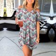 thumbnail image 2 of Cyber&Monday Deals Women's Casual Dresses A Line Swing Cold Shoulder Short Sleeves Summer Beach Mini Dress Floral V Neck Sundresses, 2 of 5