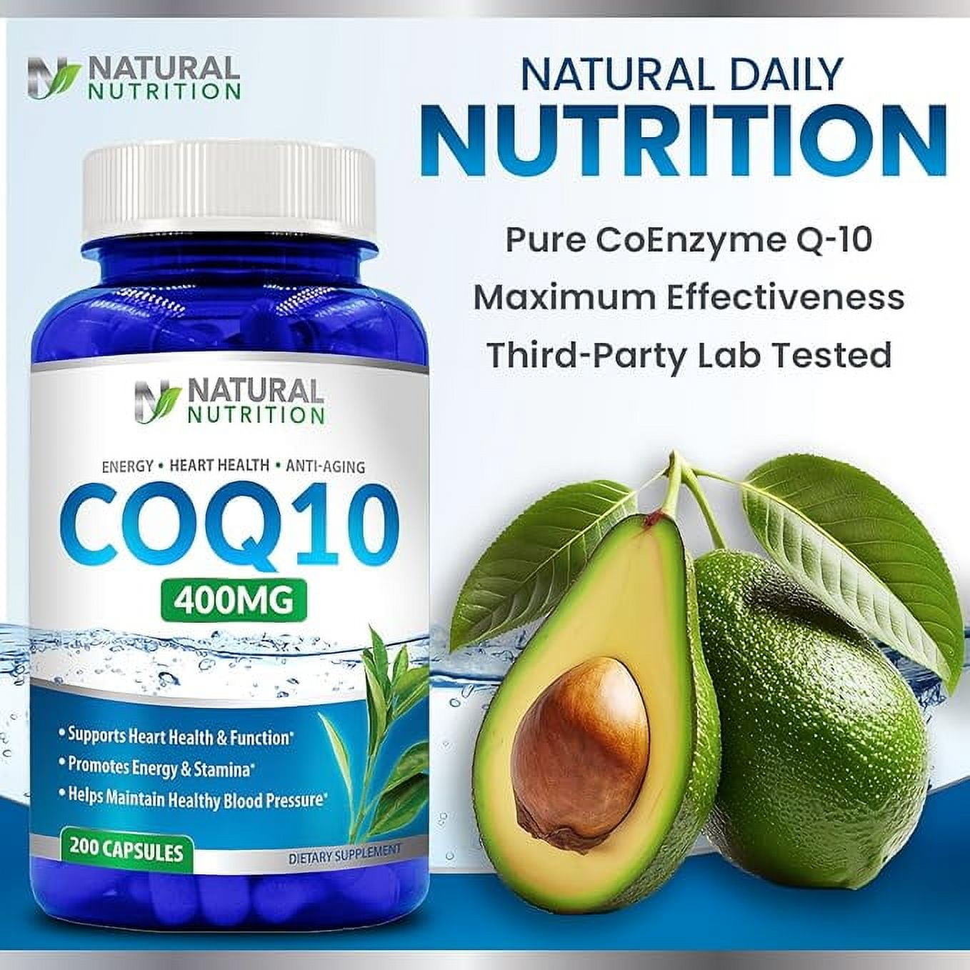 Natural Vitamin CoQ10 Extra Strength 400mg 200 Capsules Quick Absorption (Gluten Free & Non-GMO)