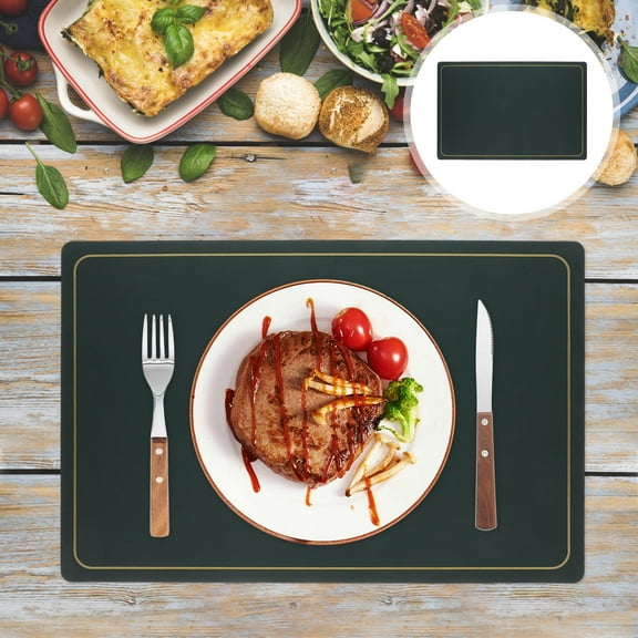 QIFULL 4Pcs PU Table Mats Dark Green Nonslip Dinner Place Mats for Table Use