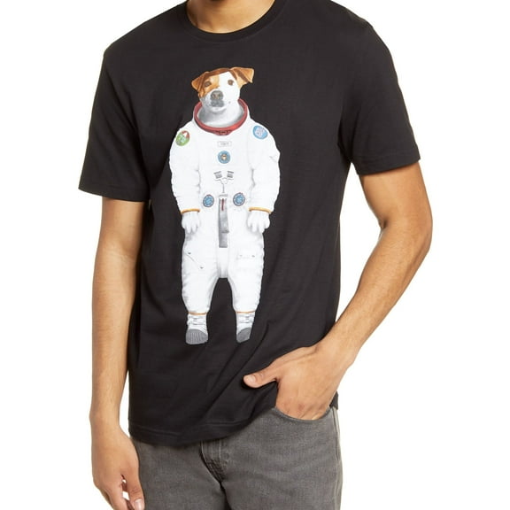 Elevenparis Mens Rover Dog Graphic T-Shirt, Black, Large