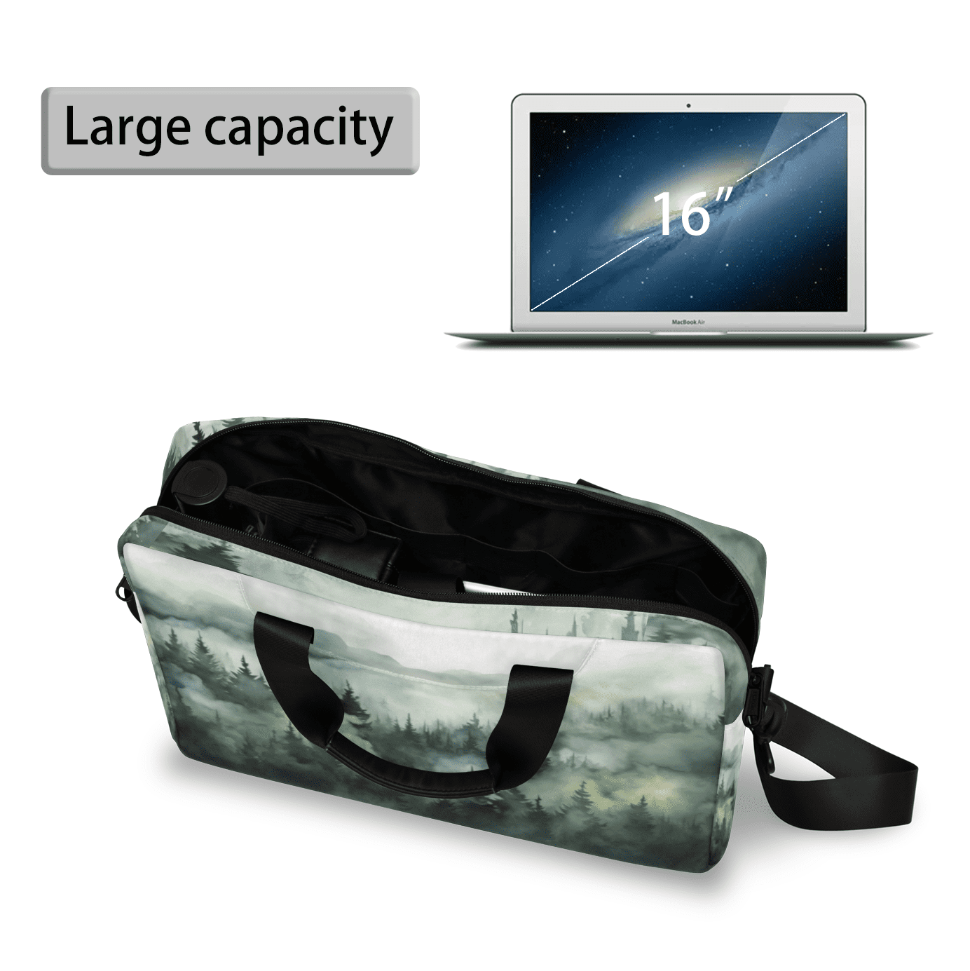 Herdesigns Green Misty Forest Laptop Bag for Women Men, Computer Case Briefcase Messenger Bags, 15-15.6 inch Laptop Sleeve Shoulder Bag