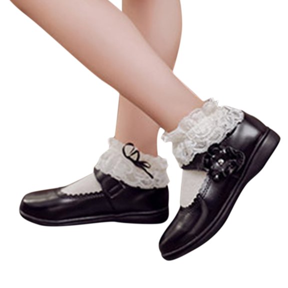 GiLiling Flats for Girls, Mary Jane School Uniform Dress Shoes, Closed-Toe Ballet Flats with Flower, Summer Shoes for Formal Daily Occasions (Black, 12-12.5 Years)