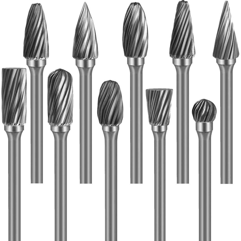 10PCS Tungsten Carbide Rotary Burr Set Carving Tool 1/8 Shank Woodworking Metal 