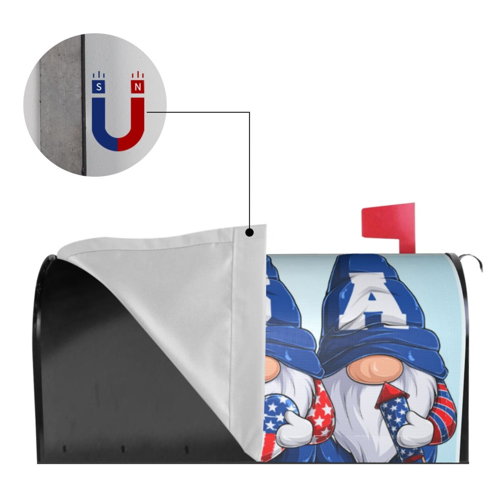 Picia Cute Gnomes in USA Magnetic Mailbox Cover Standard Size-25.5x21 in
