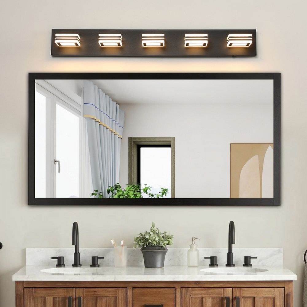 ACE-LIGHTS,Modern 5-Light(5 Colors Temp.) Rotatable & Dimmable LED Vanity Light with Acrylic Shades,Sleek Bathroom Wall Fixture for Bathroom,Dressing Room,Mirror Cabinet,Living Room,Bedroom(Black）