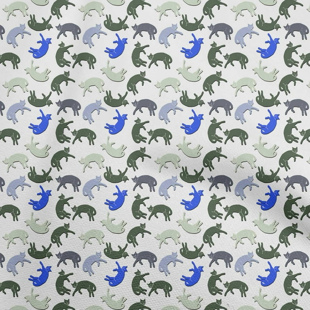 oneOone Popeline de Coton Tissu Bleu Robe Animal Chat Tissu Imprimé Tissu au Mètre 42 Pouces de Large