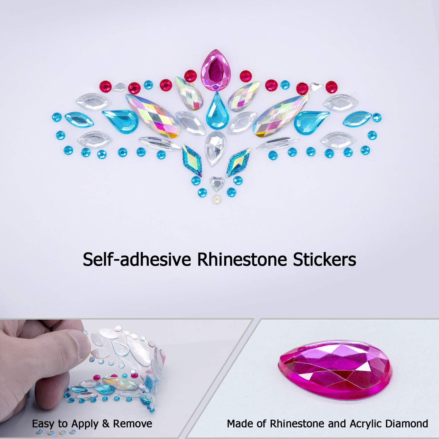 Festival Face Jewels Sticker, 3-Color Mermaid Tear Face Gems Glitter Tattoo  for Eye Corner and Forehead, Bindi Rhinestone Face Jewelry Rave Party