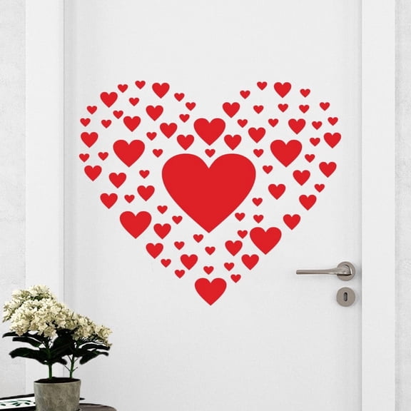 Luoshdecor Valentine's Day Heart Wall Decals,Red Romantic Heart Window Sticker for Valentine's Day Wedding Anniversary Decorations