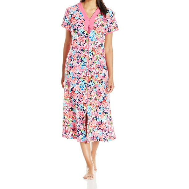 Miss Elaine - Miss Elaine NEW Pink Women Size XL Multi-Floral Interlock Knit Long Robe - Walmart