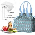thumbnail image 4 of Light Blue Christmas Snowman Pattern Drawstring Lunch Bag Women - Drawstring Lunch Bag Insulated for Work Office - Stain-Resistant Large Lunchbags for Women with Multi-Pockets, 4 of 6