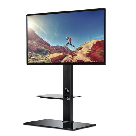 Audio Video Stands Mounts - Rfiver Floor TV Stand with Universal Swivel Bracket Mount for 32 to 65 inch Plasma LCD LED OLED Flat or Curved Screen TV, Height Adjustable and Two Tempered Glass Audio-Video Shelving, TF2001