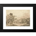 thumbnail image 2 of John Martin 24x18 Black Modern Framed Museum Art Print Titled - Forested River Bank, Hill Town and Mountain Peaks in Distance, 2 of 5