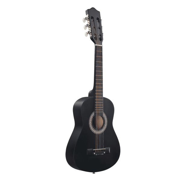 30in Round Acoustic Guitar with Picks, Strings, Capo, Case, Tuner, and Strap (Matte Black)