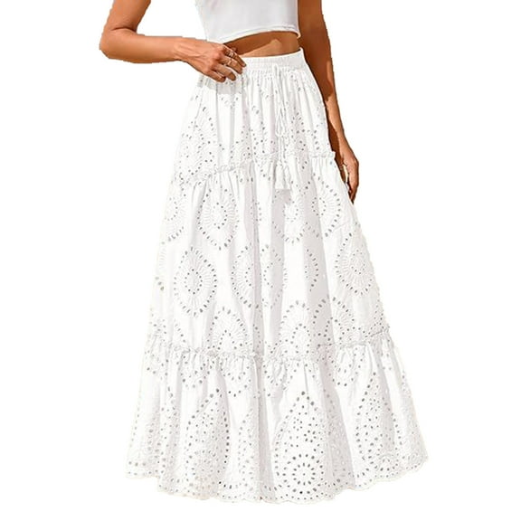 Drses‌‌ ‌‌Women's ‌Bohemian Lace Maxi Skirt - Tiered Ruffle Hem & Adjustable Elastic Waist for Vacation