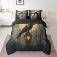 thumbnail image 3 of Manfei 3D Black Crow Bedding Comforter Set 7pcs, Vintage Halloween Moon Queen Bedding Sets, Teens Kids Adult Reversible Queen Sheet Sets, Microfiber Bedroom Decor, 3 of 8