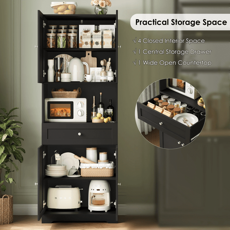 Homfa 67.5'' Tall Kitchen Pantry with Microwave Shelf, Large