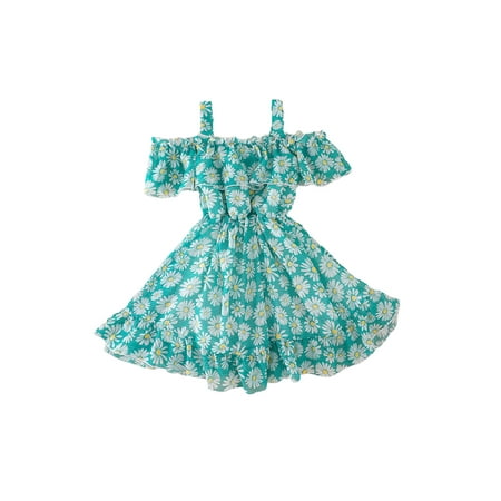 

Bagilaanoe Toddler Baby Girl Summer Dress Off Shoulder A-line Dresses 18M 24M 3T 4T 5T 6T Kid Floral Print Swing Sundress