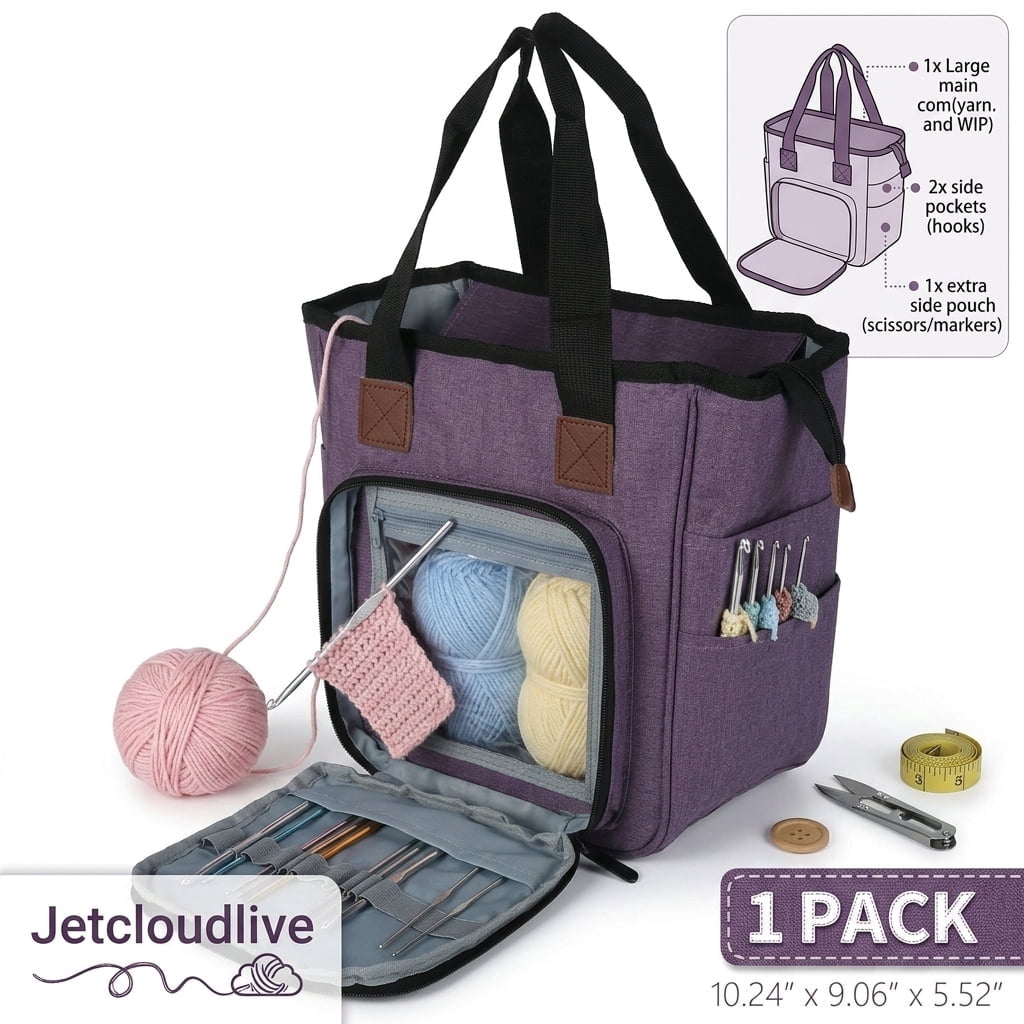 Jetcloudlive Knitting Bag, Large Yarn Storage Organizer photo 1