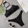 thumbnail image 2 of Female High Rise Pure Color Two Piece Swimsuits Bathing Suits High Waisted Bikini Set Red L, 2 of 4