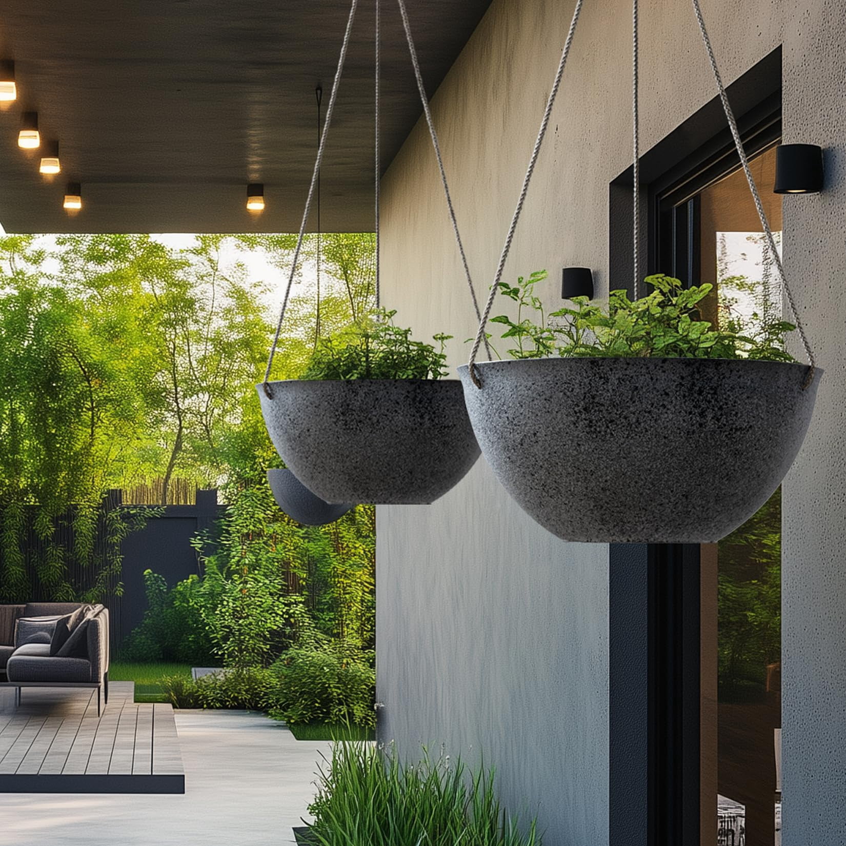 Large Hanging Planters Set of 2 13 Inch Flower Pots Outdoor Indoor Garden Decor Iron Finish