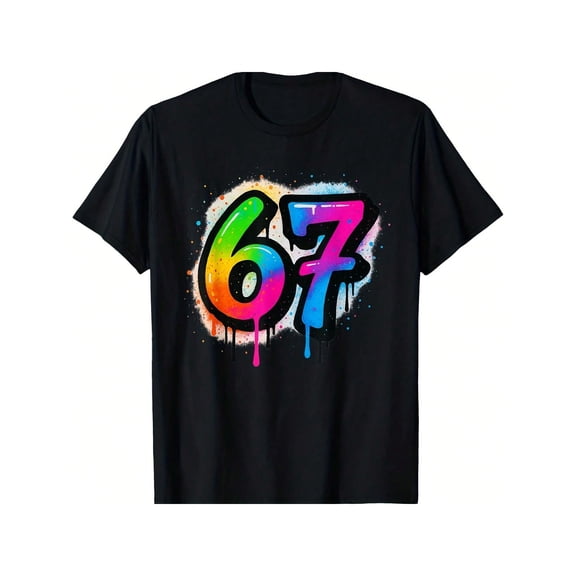 Funny Rainbow Graffiti Number 67 Unisex 67th Birthday Short Sleeve Graphic T-Shirt