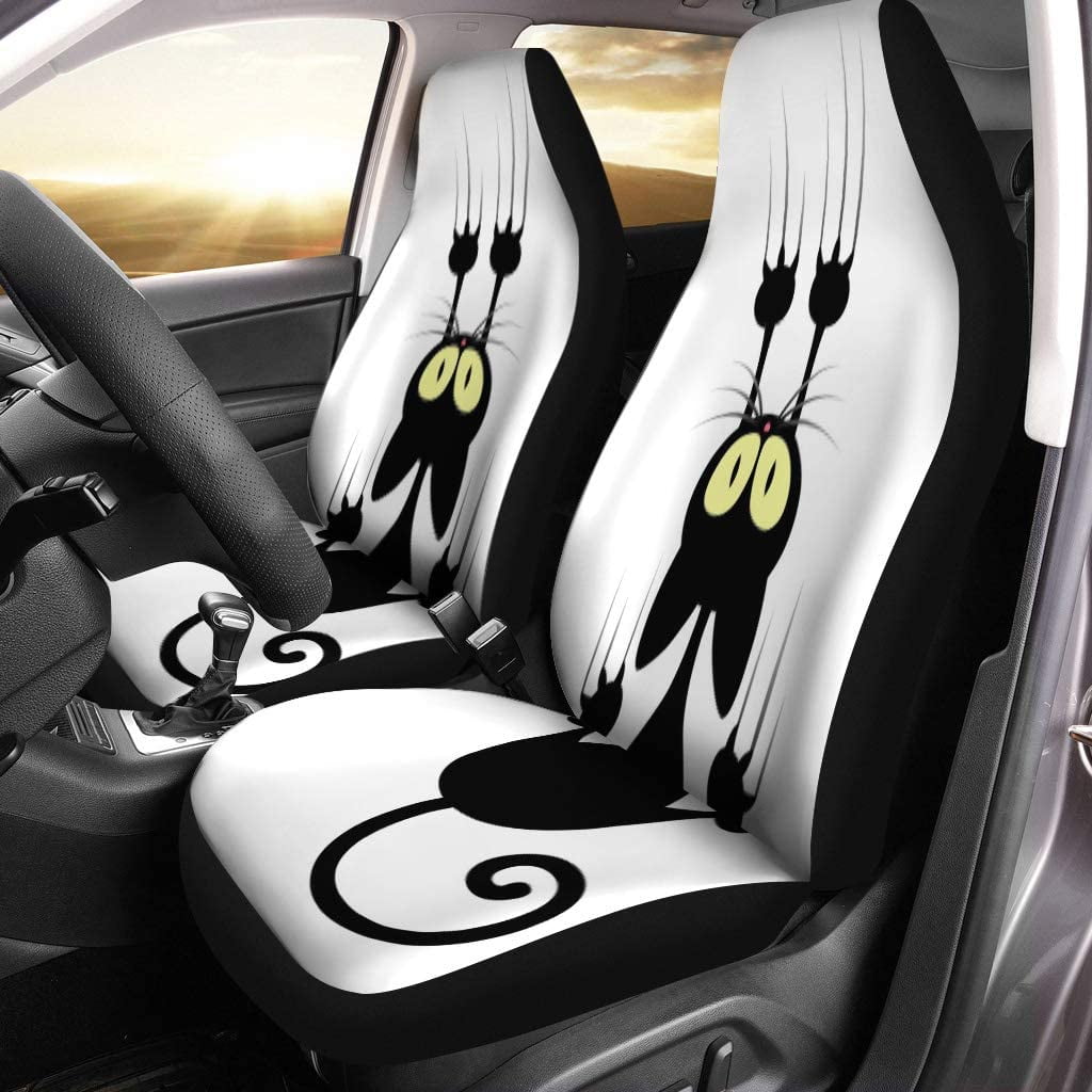 FMSHPON Set of 2 Car Seat Covers Scratch of Cartoon Cat Scratching Wall ...