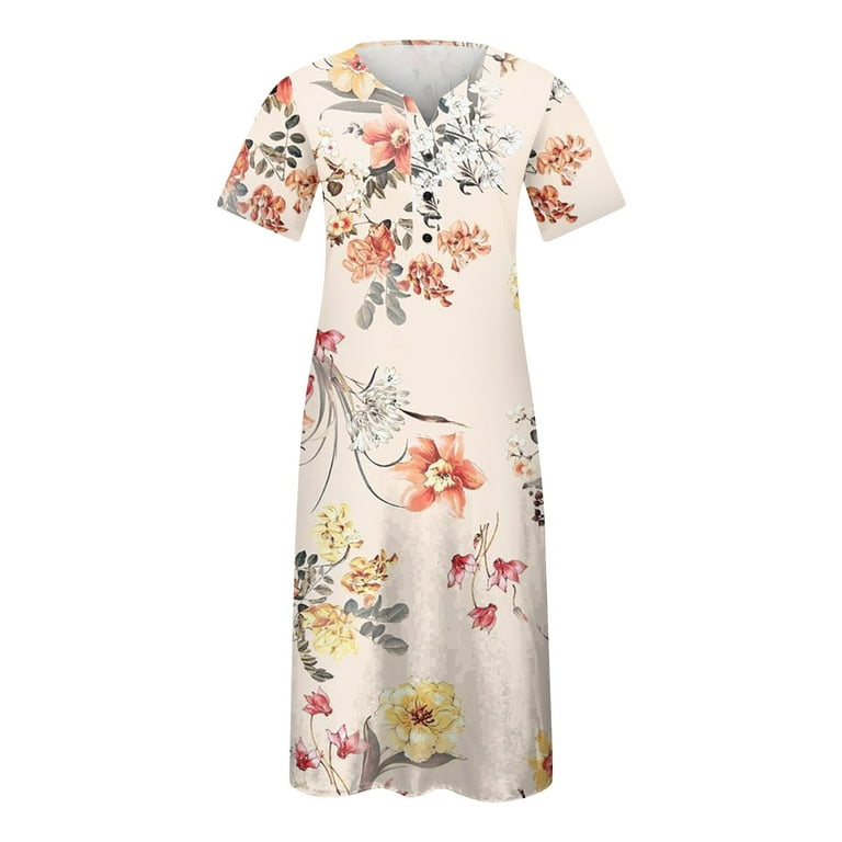 BEEYASO Clearance Summer Dresses for Women V-Neck Printed A-Line