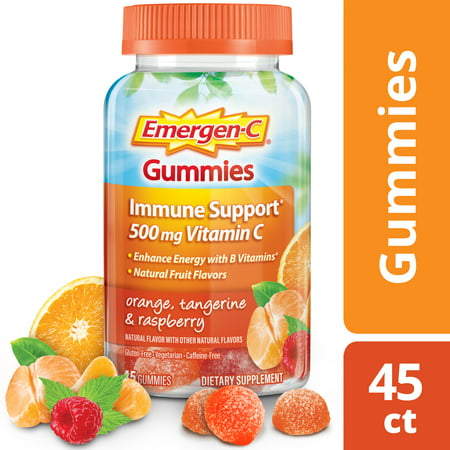 Emergen-C Gummies (45 Count, Orange, Tangerine and Raspberry Flavors) Immune Support with 750mg Vitamin C Dietary Supplement, Caffeine Free, Gluten