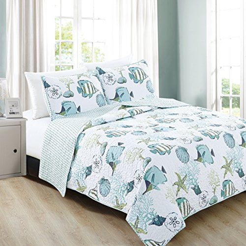 Home Fashion Designs 3Piece Coastal Beach Theme Quilt Set with Shams