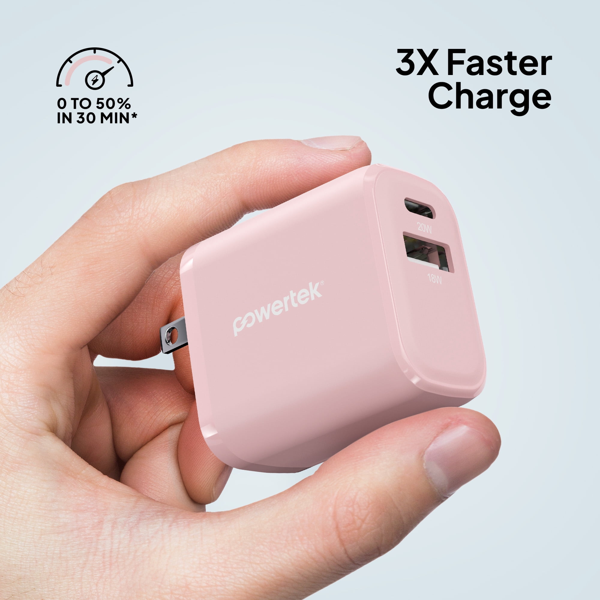 Liquipel Powertek Pastel Braided 20W Combo Wall Charger - Pink