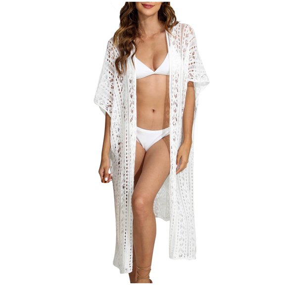 Danhjin Casual Swimsuit Coverups for Women Hollow out Short Sleeve Beachwear Summer Bikinis Beach Sun Bathing Swiming Cover up Loose Open Front Cardigan
