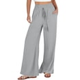 thumbnail image 2 of Pantalones palazzo anchos para mujer - Cintura elástica con cordón, poliéster ligero, ropa informal de playa, para todas las estaciones, tallas S-XXXL, cintura 60-114 cm, corte holgado, 2 of 5