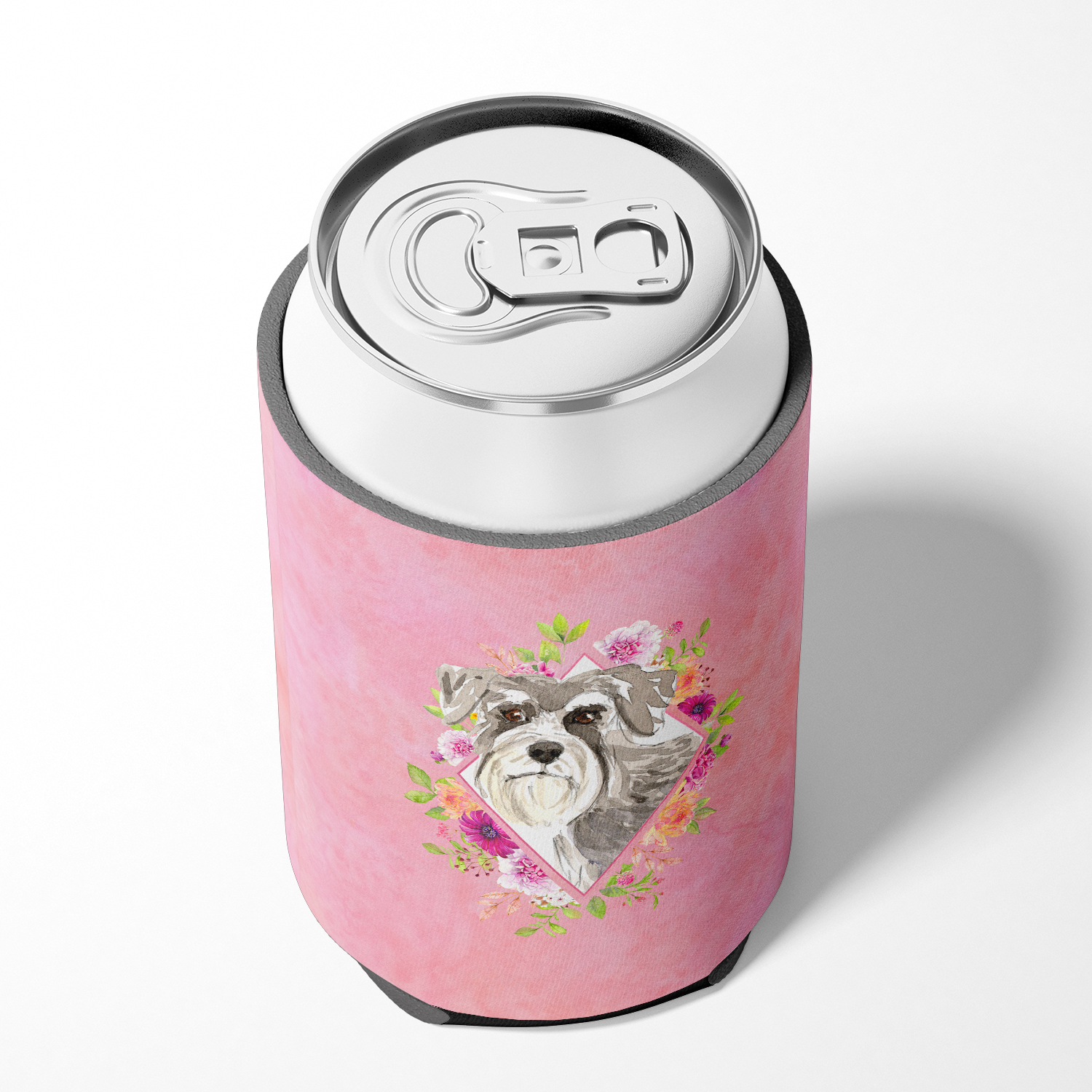 Carolines Treasures CK4215CC Schnauzer Design1 Pink Flowers Can or Bottle Hugger Can Hugger multicolor