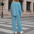 thumbnail image 4 of Women's 2 Piece Sweatsuit Set Long Sleeve Solid Color V-Neck Sweatshirt and Wide Leg Sweatpants Fall Fashion Clothes Airport Travel Pants Tracksuits, 4 of 7