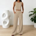 thumbnail image 2 of LEAVINGSUO Two Piece Sets for Women Plus Size Women's Sleeveless Tank Exposed Navel Side Pockets Wide Legs Pants Set Suit Beige L, 2 of 7