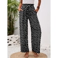 thumbnail image 3 of Chiclily Women Wide Leg Pants with Pockets High Waist Loose Belt Flowy Casual Trousers, US Size Medium in Polkadots Black, 3 of 8