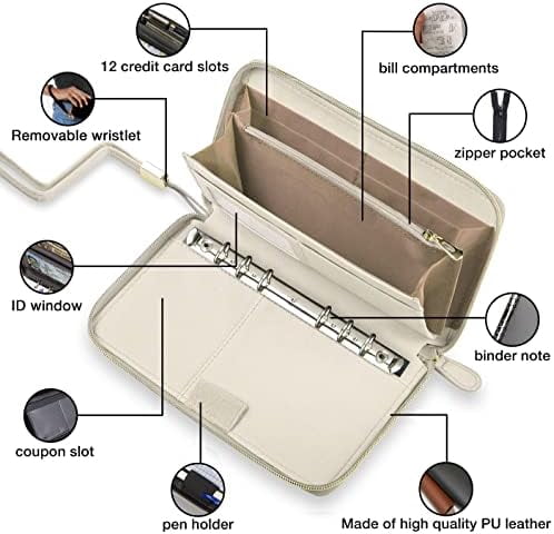 Cash Envelope Wallet Beige All in One Budget System RFID Blocking with 12x Tabbed Cash Envelopes 12x Monthly Budget Cards 1x Yearly Budget Planner Sheet Complete Money Organizer Set for Cash