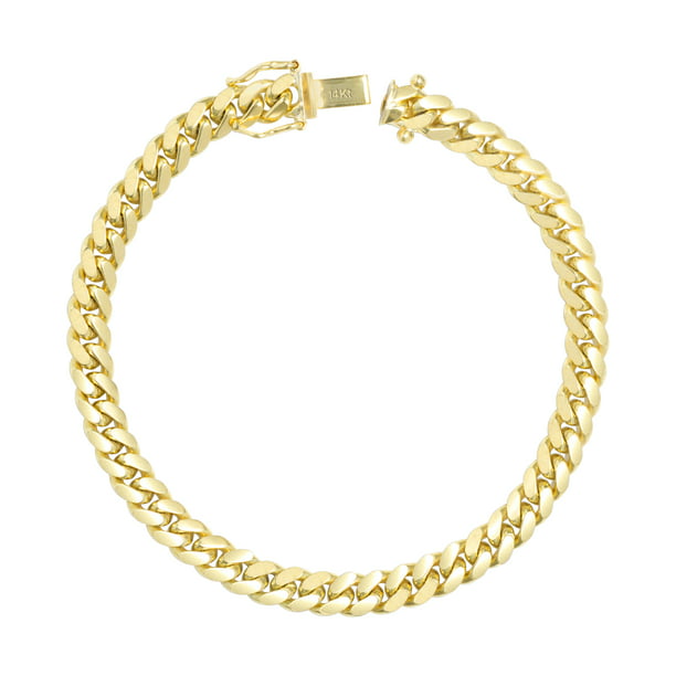 Nuragold 14k Yellow Gold 6mm Solid Miami Cuban Link Chain Bracelet, Mens  Jewelry Box Clasp 7